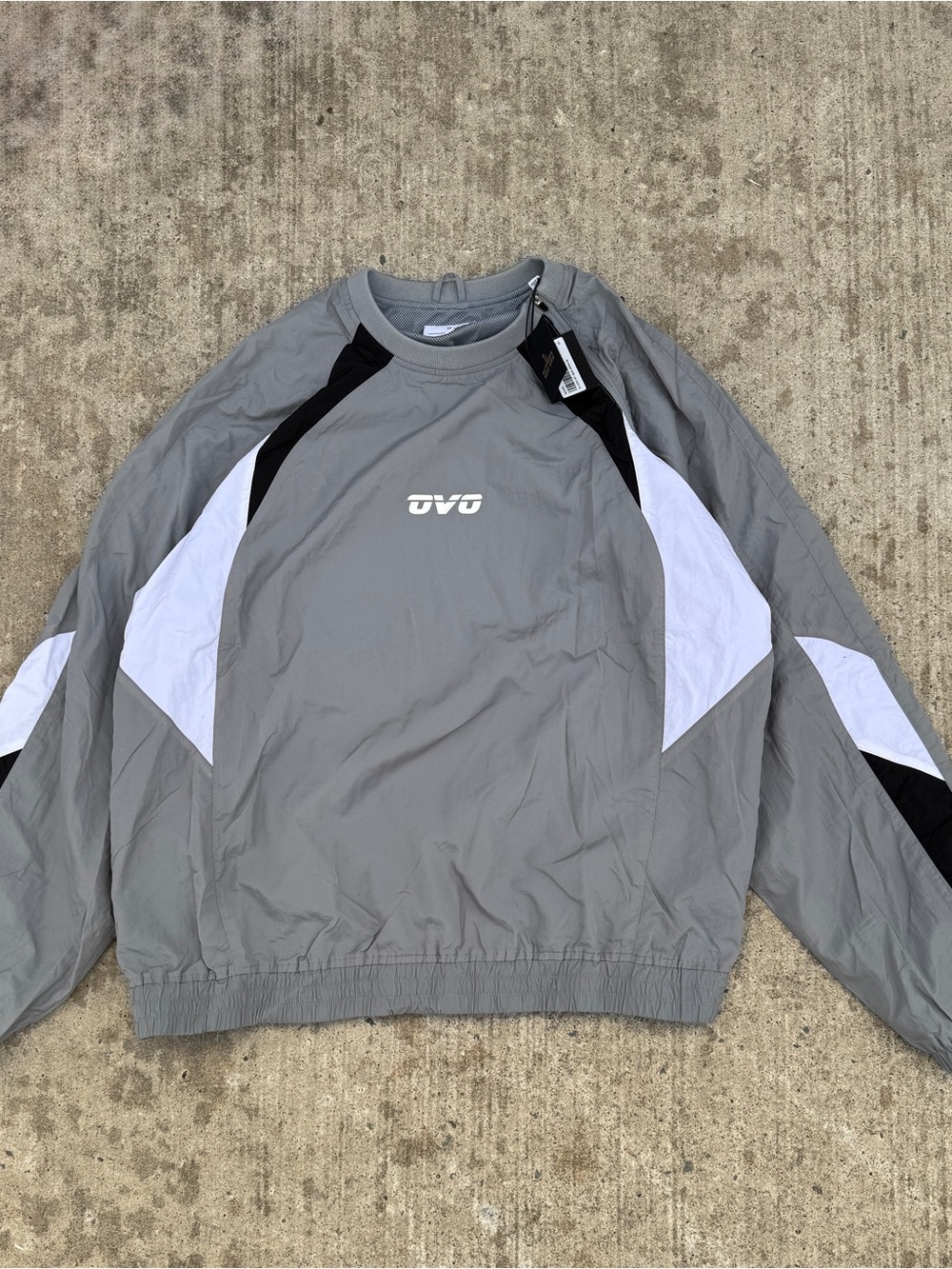 OVO Gray Pullover Windbreaker with White and Black Panels